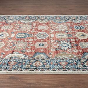 Abani Savoy Collection Area Rug - Red and Cream Vintage Design - 6' x 9' - Easy to Clean - Durable for Kids and Pets - Non-Shedding - Medium Pile - Soft Feel - for Living Room, Bedroom & Office