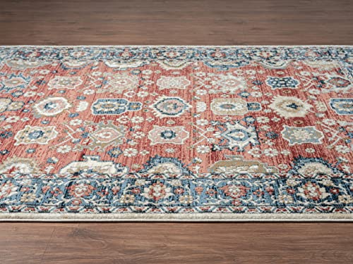 Abani Savoy Collection Area Rug - Red and Cream Vintage Design - 6' x 9' - Easy to Clean - Durable for Kids and Pets - Non-Shedding - Medium Pile - Soft Feel - for Living Room, Bedroom & Office