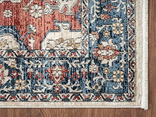 Abani Savoy Collection Area Rug - Red and Cream Vintage Design - 6' x 9' - Easy to Clean - Durable for Kids and Pets - Non-Shedding - Medium Pile - Soft Feel - for Living Room, Bedroom & Office