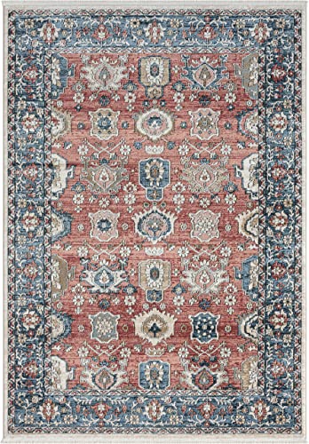 Abani Savoy Collection Area Rug - Red and Cream Vintage Design - 6' x 9' - Easy to Clean - Durable for Kids and Pets - Non-Shedding - Medium Pile - Soft Feel - for Living Room, Bedroom & Office