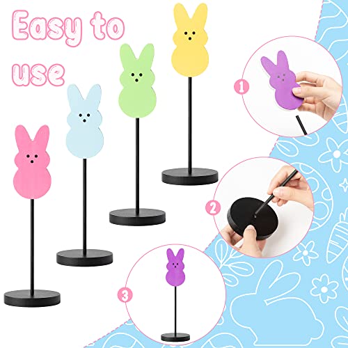 4Pcs Easter Bunny Wood Tall Standing Block Set Cadny Bunny Reversible Decoration Set Easter Colorful Wooden Sign on Stand Table Centerpiece Decoration for Easter Party Home Outdoor Desk Ornaments