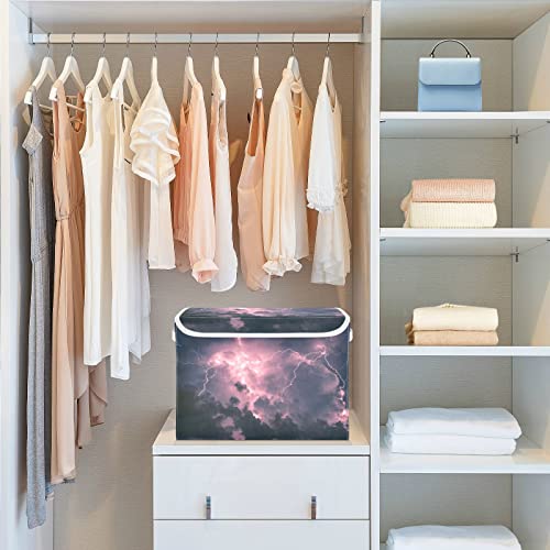 Kigai Thunder Lightning Red Storage Baskets for Shelves Foldable Closet Basket Storage Bins with Lid for Clothes Home Office Toys Organizers