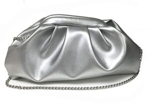 expouch women cloud bag slouchy clutch ruched purse weave embossed with gold chain shoulder bag (silver)