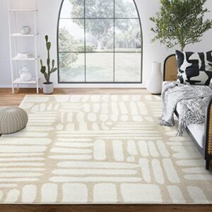 abani nuevo collection area rug – neutral beige/cream abstract design – 6’x9′ – easy to clean – durable for kids & pets – non-shedding – medium pile – soft feel – for living room, bedroom & office