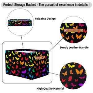 Pardick Large Collapsible Storage Bins ,Butterfly Rainbow Decorative Canvas Fabric Storage Boxes Organizer with Handles，Rectangular Baskets Bin for Home Shelves Closet Nursery Gifts