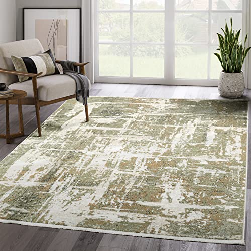 Abani Savoy Collection Area Rug - Contemporary Green/Cream Design - 5'3" x 7'6" - Easy to Clean - Durable for Kids and Pets - Non-Shedding - Medium Pile - Soft Feel -for Living Room, Bedroom & Office