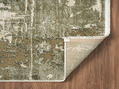 Abani Savoy Collection Area Rug - Contemporary Green/Cream Design - 5'3" x 7'6" - Easy to Clean - Durable for Kids and Pets - Non-Shedding - Medium Pile - Soft Feel -for Living Room, Bedroom & Office