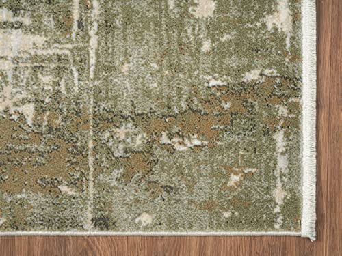 Abani Savoy Collection Area Rug - Contemporary Green/Cream Design - 5'3" x 7'6" - Easy to Clean - Durable for Kids and Pets - Non-Shedding - Medium Pile - Soft Feel -for Living Room, Bedroom & Office