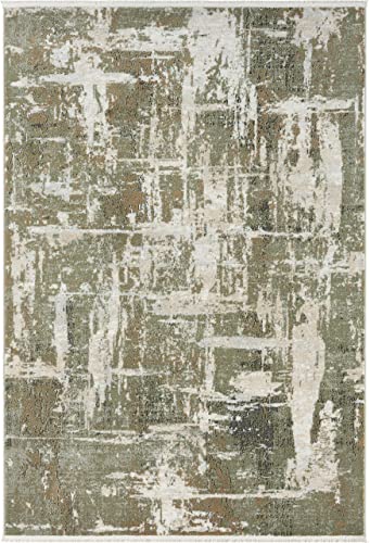 Abani Savoy Collection Area Rug - Contemporary Green/Cream Design - 5'3" x 7'6" - Easy to Clean - Durable for Kids and Pets - Non-Shedding - Medium Pile - Soft Feel -for Living Room, Bedroom & Office