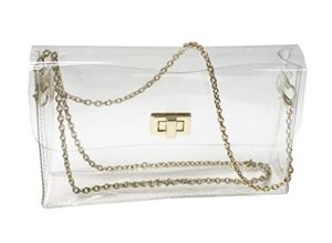 expouch clear purse crossbody shoulder bag handbag for women, stadium approved (gold)