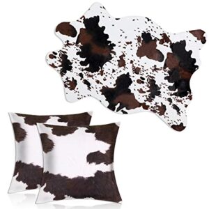 remagr 3 pcs cow print rug and cowhide pillowcase set 3.6×2.5ft faux cowhide area carpet faux cow hide rug faux cow mat cow print pillows for living room bedroom office western decor