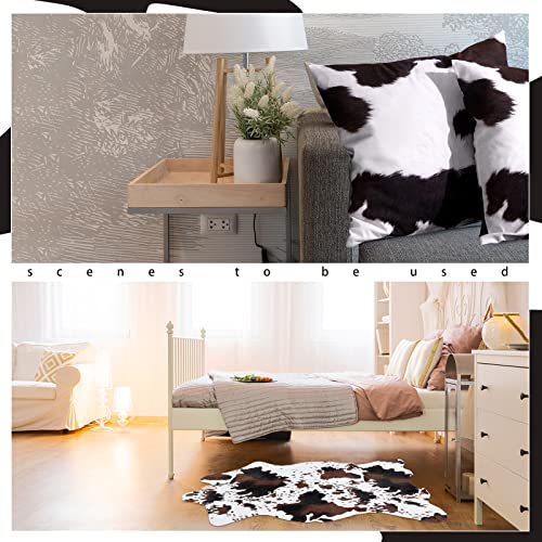 Remagr 3 Pcs Cow Print Rug and Cowhide Pillowcase Set 3.6x2.5ft Faux Cowhide Area Carpet Faux Cow Hide Rug Faux Cow Mat Cow Print Pillows for Living Room Bedroom Office Western Decor