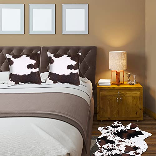 Remagr 3 Pcs Cow Print Rug and Cowhide Pillowcase Set 3.6x2.5ft Faux Cowhide Area Carpet Faux Cow Hide Rug Faux Cow Mat Cow Print Pillows for Living Room Bedroom Office Western Decor