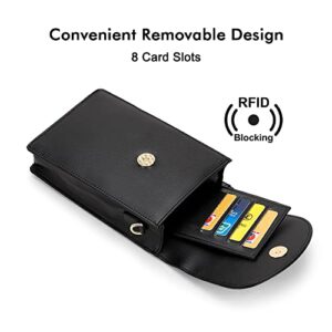 nuoku Small Leather Crossbody Bags for Women, Mini Cell Phone Purse, Removable Rfid Blocking Card Holder, BLACK