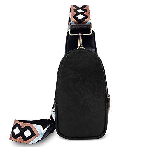 UIXIZQ Small Sling Bag for Women Chest Crossbody Bag PU Leather Daypack Fanny Purse Backpack for Men Shopping Travel Fashion Guitar Shoulder Strap Satchel (Black)