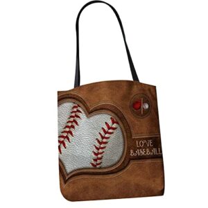 no leather love baseball with heart lined tote bag softball handbag baseball sport shoulder bag, multicolor, 13”x13”