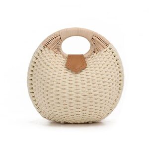 ynport straw purses for women summer beach rattan tote bag round handle ring handbag retro handmade woven shell bag
