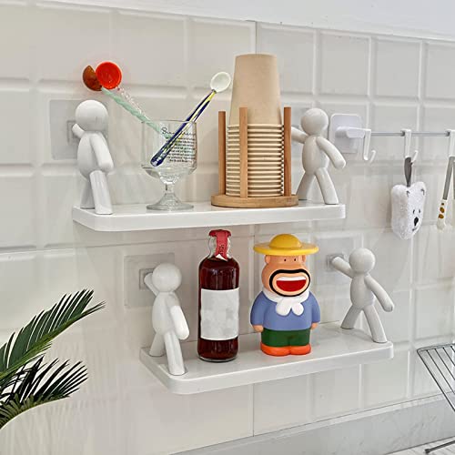 2 Pcs 2022 Punching-Free Villain Storage Rack The Kitchen Toilet Receive Shelf, Villain Design White Floating Shelves, Punching-Free Storage Rack for Kitchen, Bathroom (Gray)