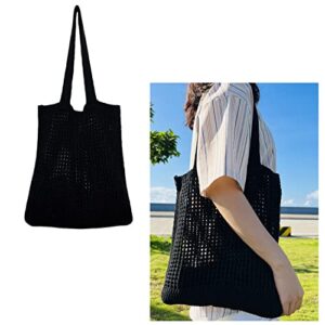 ApTimcity Tote Straw Shoulder Bag for Women,Casual Woven Hobo Shopping Bag,Handmade Hollow Handbag,Black