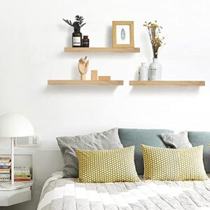 wyewye Floating Shelves Wall Wood Shelves Set of 3, Durable Visible Bracket Wall Shelves Decor for Kitchen, Bedroom, Living and Bathroom Shelves for Wall Decor Floating Bookshelf