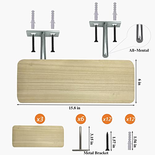 wyewye Floating Shelves Wall Wood Shelves Set of 3, Durable Visible Bracket Wall Shelves Decor for Kitchen, Bedroom, Living and Bathroom Shelves for Wall Decor Floating Bookshelf