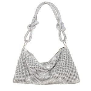 amazleer rhinestone purse shiny hobo bag for women rhinestone handbag chic evening purse crystal clutch bag silver