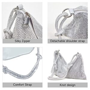 Amazleer Rhinestone Purse Shiny Hobo Bag for Women Rhinestone Handbag Chic Evening Purse Crystal Clutch Bag Silver