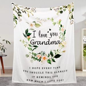 gifts for grandma, grandma birthday gifts, grandma gifts, for grandma, great grandma gifts, i love you grandma blanket, soft throw blanket 60″ x 50″, white
