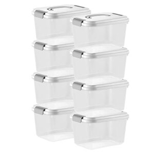 yyxb 8 pack clear latch box/bins with handle and lid, plastic stackable latching box for storage, multi-purpose, 5l/5.5 quart