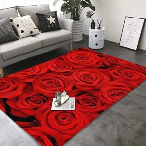 floral rug red rose printed large area rugs,lightweight water-repellent floor carpet for living room bedroom home deck patio,40″x60″