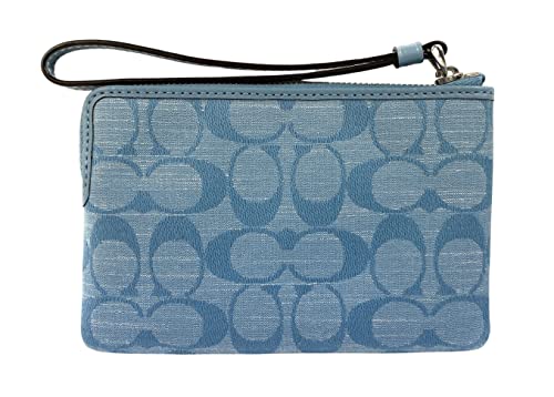 COACH Dempsey Corner Zip Wrtistlet in Signature Chambray (Silver/Cornflower Multi)