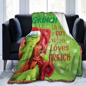 grin-ch green monster christmas blanket throw blanket soft microfiber green blankets for room/bedroom warm blanket 50″x40″