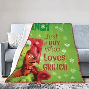 Grin-ch Green Monster Christmas Blanket Throw Blanket Soft Microfiber Green Blankets for Room/Bedroom Warm Blanket 50"X40"