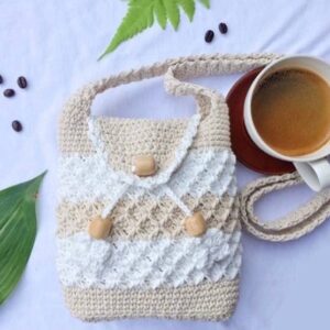 Ifem Crochet Tote Bag - Cute Knitting Tote Bags woven bag For women aesthetic Trendy Beach Bag.handmade knit bags. (simple style 2)