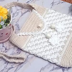 Ifem Crochet Tote Bag - Cute Knitting Tote Bags woven bag For women aesthetic Trendy Beach Bag.handmade knit bags. (simple style 2)