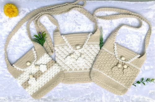 Ifem Crochet Tote Bag - Cute Knitting Tote Bags woven bag For women aesthetic Trendy Beach Bag.handmade knit bags. (simple style 2)