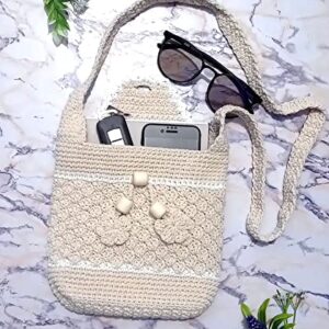 Ifem Crochet Tote Bag - Cute Knitting Tote Bags woven bag For women aesthetic Trendy Beach Bag.handmade knit bags. (simple style 2)