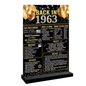 trgowaul 60th birthday decorations women men, black gold back in 1963 birthday poster acrylic table sign with stand, 60th anniversary decor gifts for men,vintage 1963 poster 60 birthday decorations