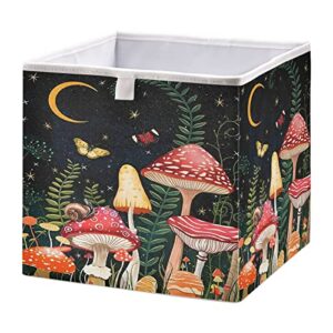 night mushroom art cube storage bin, collapsible storage box bins with cubes, foldable fabric baskets bins for shelf,closet cabinet,home organization, 11.02 x 11.02 x 11.02 inch