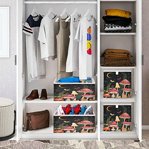 Night Mushroom Art Cube Storage Bin, Collapsible Storage Box Bins with Cubes, Foldable Fabric Baskets Bins for Shelf,Closet Cabinet,Home Organization, 11.02 x 11.02 x 11.02 inch