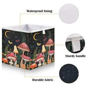 Night Mushroom Art Cube Storage Bin, Collapsible Storage Box Bins with Cubes, Foldable Fabric Baskets Bins for Shelf,Closet Cabinet,Home Organization, 11.02 x 11.02 x 11.02 inch