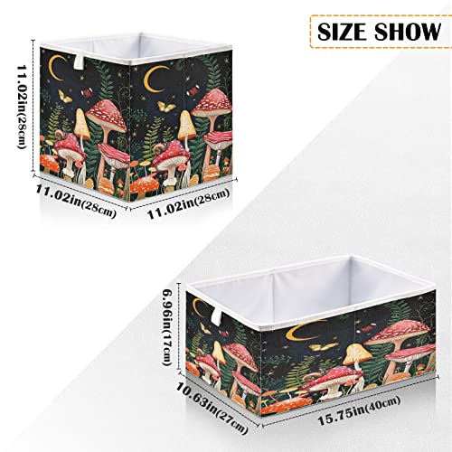 Night Mushroom Art Cube Storage Bin, Collapsible Storage Box Bins with Cubes, Foldable Fabric Baskets Bins for Shelf,Closet Cabinet,Home Organization, 11.02 x 11.02 x 11.02 inch