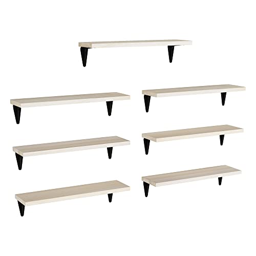 Wallniture Arras 17" Floating Shelves for Storage, Bookshelf Living Room Decor, Dining Room & Kitchen Shelves, Wall Shelves for Bedroom and Office Set of 7, Natural, Wood