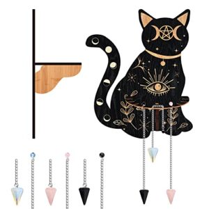 craspire small crystal shelf cat black crystal display shelf magical boho wooden witch altar wall mounted hanging rustic crystal holder stand with 3 pieces crystals stones for wall decor