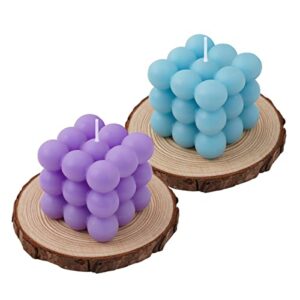 bubble candles purple blue lavender scented, soy cube cute shaped small bubble candles trendy funny cool square candles aesthetic living room shelf table decor