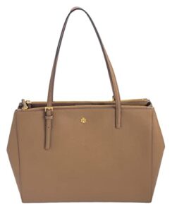 tory burch 134837 emerson moose tan with gold hardware women’s large double zip tote bag