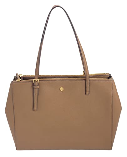 Tory Burch 134837 Emerson Moose Tan With Gold Hardware Women's Large Double Zip Tote Bag