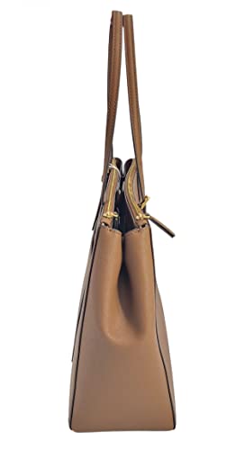 Tory Burch 134837 Emerson Moose Tan With Gold Hardware Women's Large Double Zip Tote Bag