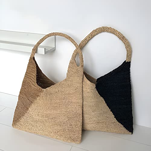 LOE JHCY Straw Bag Large Capacity Raffia Straw Handbags for Women Summer Beach Handmade Weaving Crossbody Bag for Outdoor Vacation