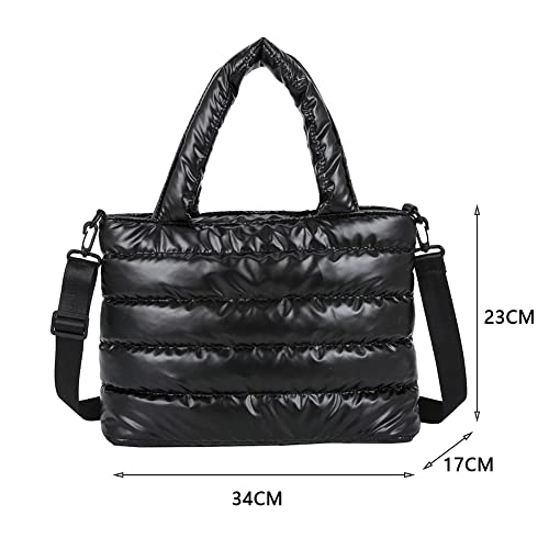 JQWSVE Puffer Tote Bag Fashion Quilted Crossbody Bags for Women Puffer Bag Solid Color Down Padded Shoulder Bag with Zipper